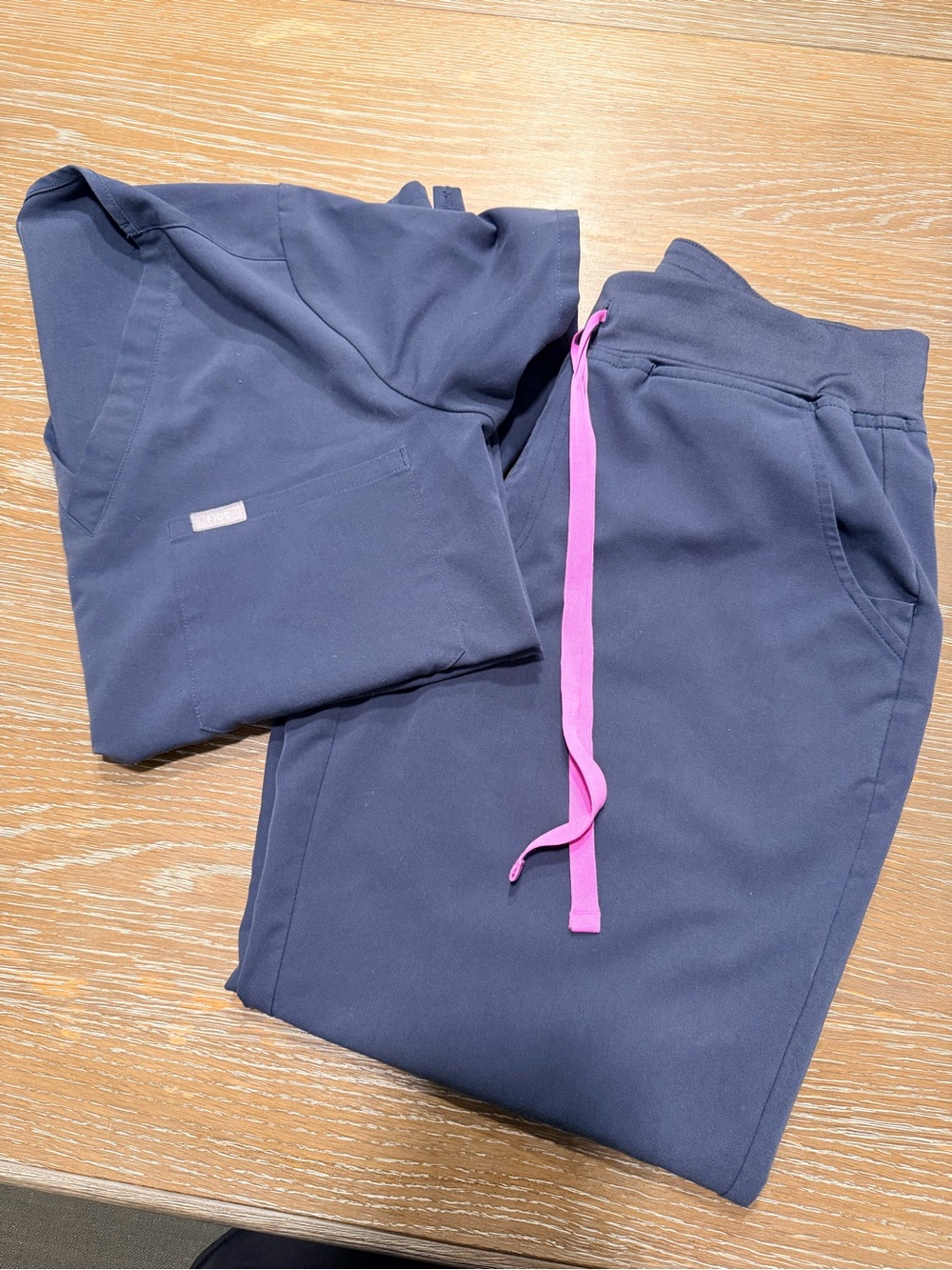 Figs gray Jogger scrub set with Pink Drawstring